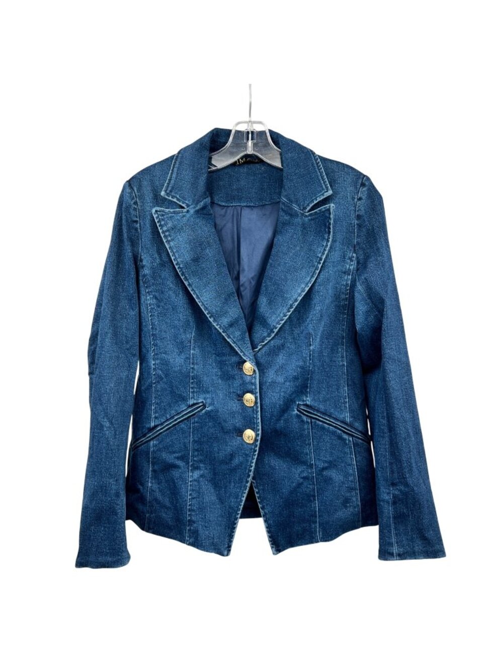 IMAN Womens Denim Blazer Jacket Blue Button Up Size Small